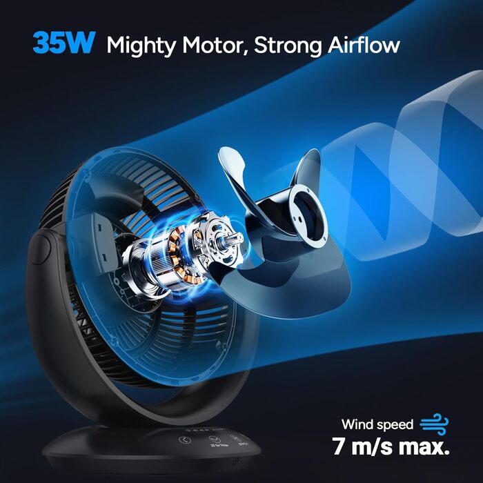 Вентилятор DR.PREPARE настільний, 25 dB, тихий, ефективне охолодження, 3 швидкості, таймер 2-12 годин, осциляція 90°, 10 дюймів