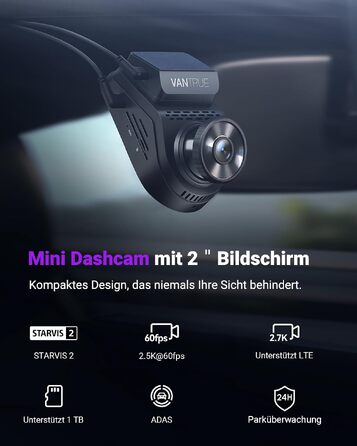 Автомобільний відеореєстратор VANTRUE S1 Pro 2.7K 60FPS з нічним баченням STARVIS 2, прихований монтаж