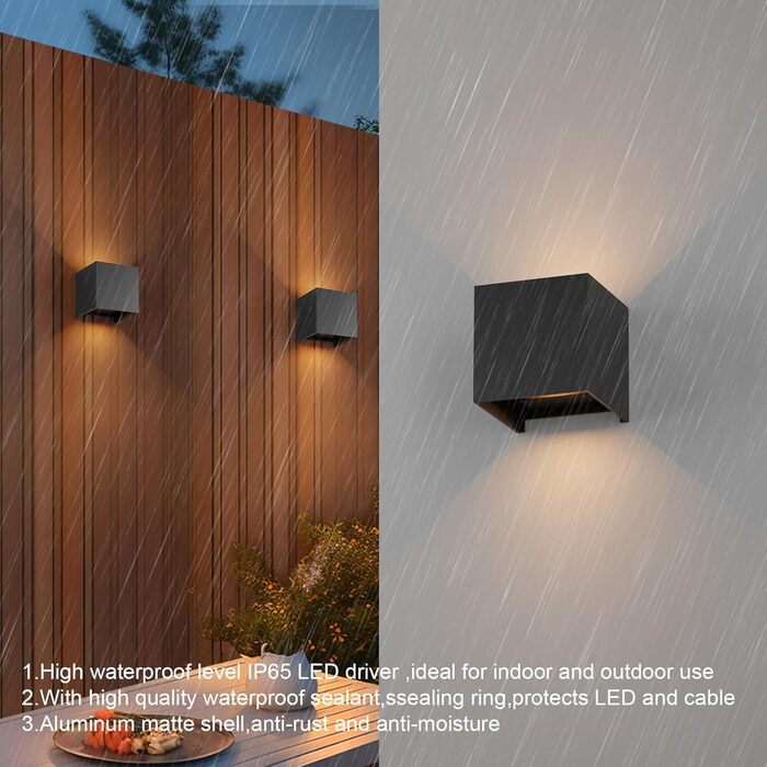 LED вуличне освітлення Klighten, 2 шт., 7W, регульований світловий потік, тепле біле світло, IP65, вологостійке, чорний колір
