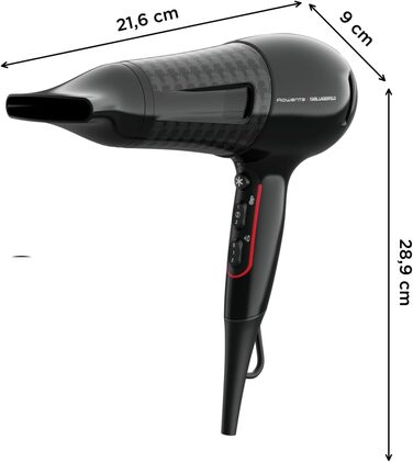 Фен Rowenta x Karl Lagerfeld Studio Dry CV581L: Ефективність та стиль, 6 режимів, Thermo Control, чорний/червоний