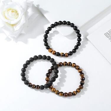 Чоловічі браслети з натурального каміння: тигрове око, лава, онікс, бірюза. Набір 3-4 шт.