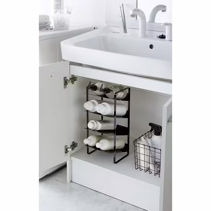 Yamazaki 4304 Tower Bottle Rack, White, Steel, Minimalist, 20 x 20.5 x 40 cm (Black)