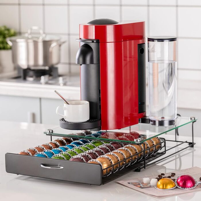 Тримач для капсул Vertuo Rice Rat для Nespresso Vertuo, 50 капсул, чорний, скляний каркас (прозорий)