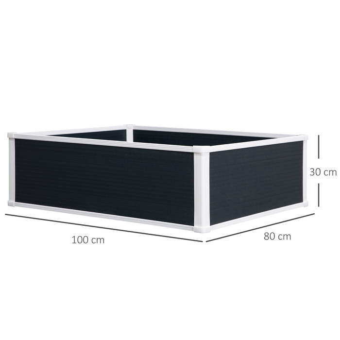 Outsunny Raised Garden Bed Planter Box with Drainage Function for Herbs and Flowers, Plastic Grey 100x80x30cm Ideal for Patio