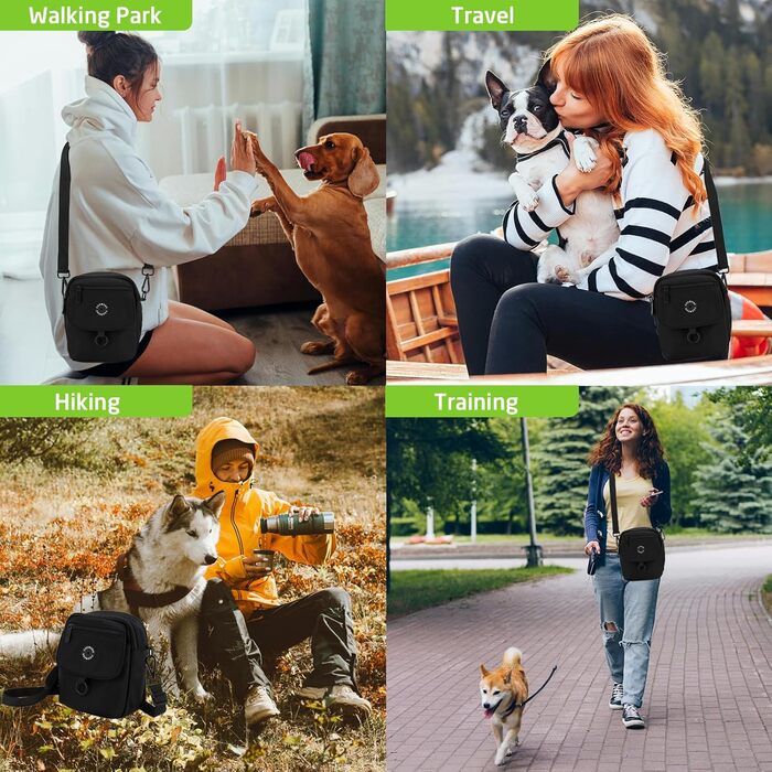 Водонепроникна сумка для ласощів для собак COOWONE, велика місткість, для прогулянок, компактна та легка, з дозатором пакетів для екскрементів, сумка через плече для дресирування собак, чорна