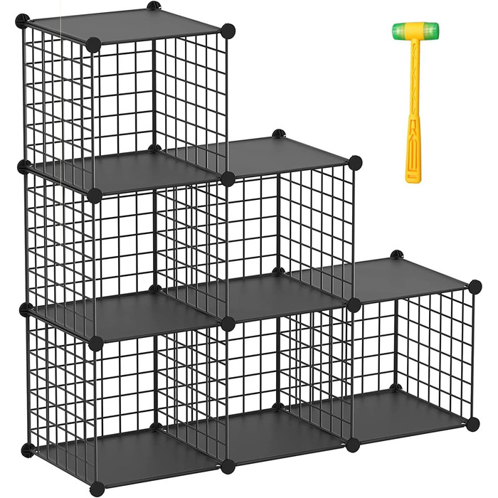 TUMUCUTE Storage Cube Shelf with 9 Cubes, Plastic, Closet, Modular, Bookshelf, Storage Shelves for Bedroom, Living Room, Office, (Black Plastic-Iron, 6 Cubes)