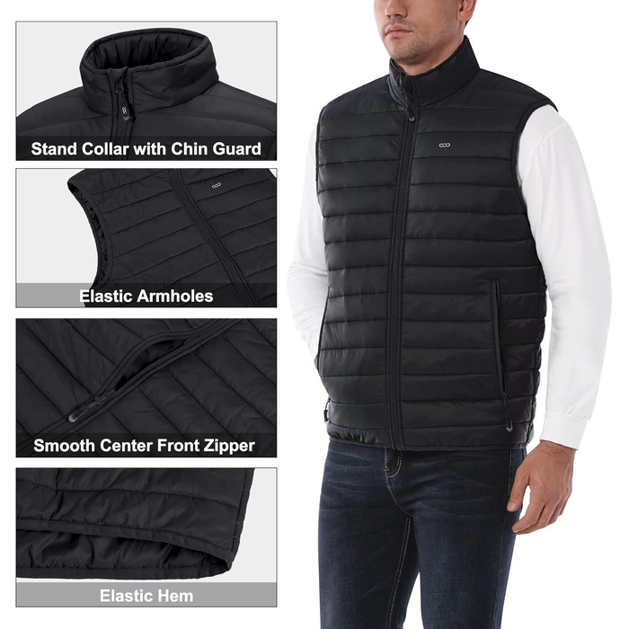 Чоловіча степкова жилетка 33,000ft для активного відпочинку та спорту, гібридна модель з 5 кишенями, чорна (4XL)