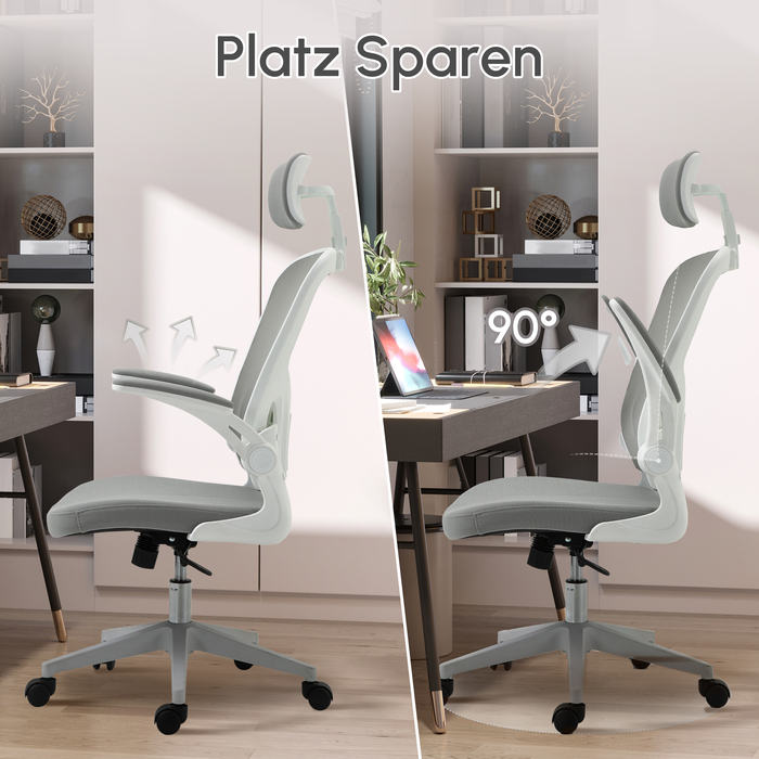 Vinsetto Office Chair Ergonomic Desk Chair with Headrest and Tilt Function, Height Adjustable in Grey, 65 x 64 x 114-122 cm
