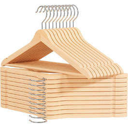 Дерев'яні вішалки для одягу OGIVO – набір 20 шт. з обертовим гачком та вирізами на плечах (натуральне дерево)