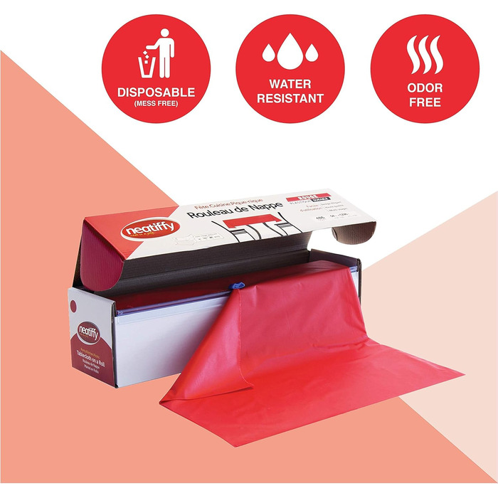 Neatiffy 137 cm x 30 m Disposable Plastic Tablecloth, for Party/Banquet, Tablecloths for Rectangular/Round/Square Tables, Equivalent to 12 Picnic Packs (red)