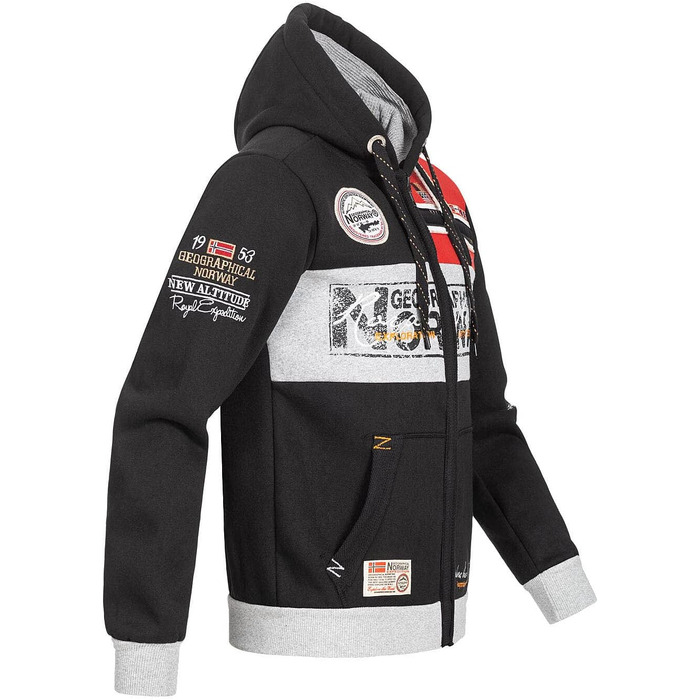 Чоловіча толстовка-худі Geographical Norway Flyer з капюроном та кишенєю-кенгуру, теплий світшот на блискавці, чорний, розмір S