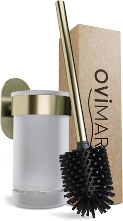 Набір для чищення унітазу Ovimar Finnkona: щітка, кріплення на стіну без свердління, силіконова щітка, вентиляція, нержавіюча сталь з порошковим покриттям, змінний насадок (золотий, клейкий)