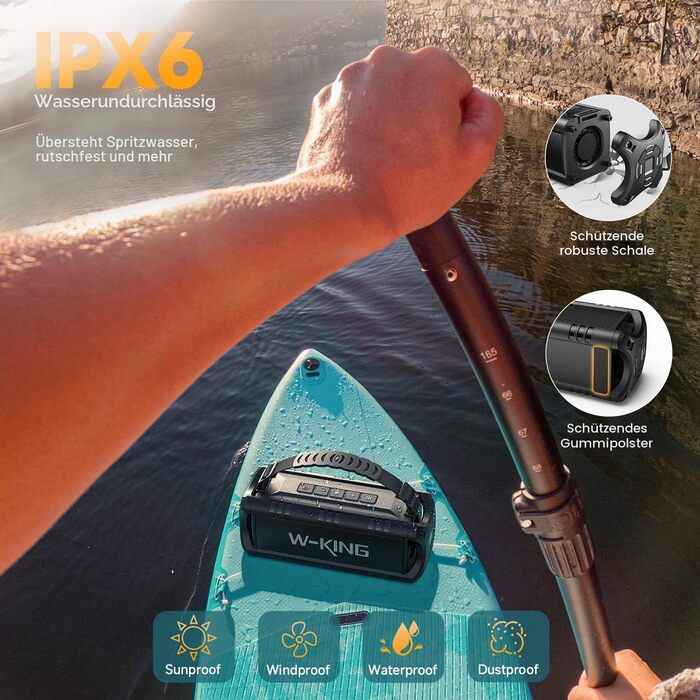 W-KING Bluetooth колонка 30W IPX6 портативна, з басом, 24 год, TF/USB/AUX, для вечірок та кемпінгу