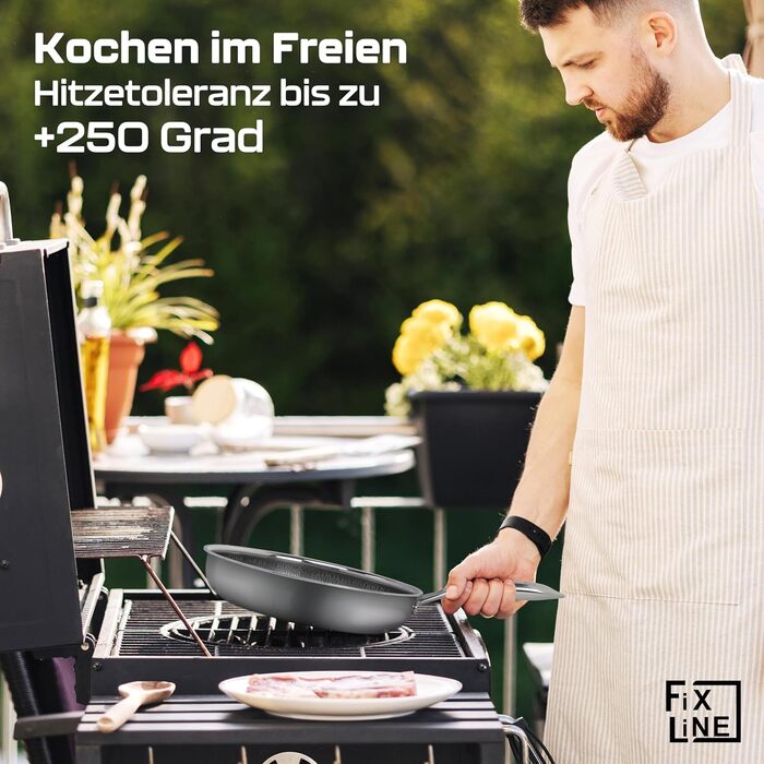 FIXLINE Black Forest Non-Stick Frying Pan - 28cm - Red Design - PTFE-Free - Compatible with All Cooktops (including Induction) - Oven Safe up to 250°C - Easy Cleaning - Ideal Gift
