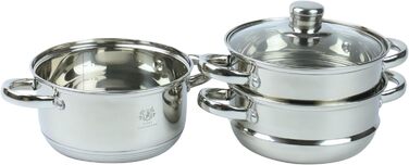 Пароварка Karl Hausmann 2.4L з нержавіючої сталі, 18 см, срібна. Ідеальна для приготування на пару, включає вставку для приготування картоплі та інших овочів. Підходить для індукційних плит.