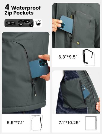 Чоловіча гірськолижна куртка donhobo: водонепроникна зимова куртка Softshell, дихаюча, темно-сіра (3XL)