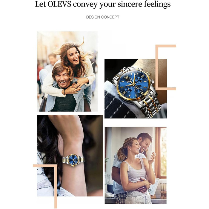 Набір механічних автоматичних годинників для пари OLEVS з календарем та фазами місяця, двоколірні (синій колір, Tourbillon)