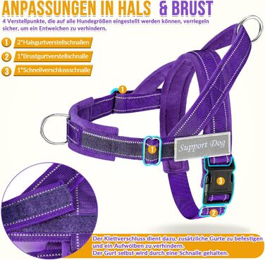 Нашийник для собак Eyein для великих та середніх собак, м'який, з 2 застібками, світловідбиваючий, легкий, анти-тяга, для прогулянок та тренувань (S, фіолетовий)