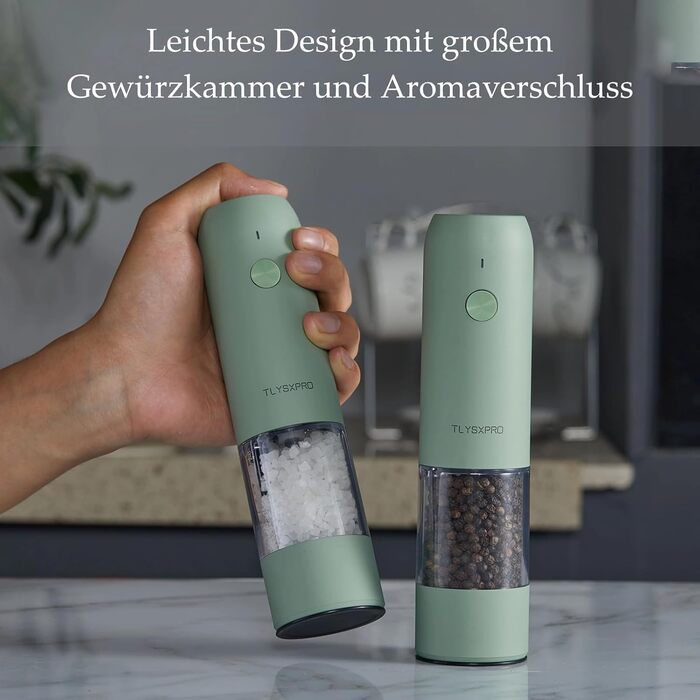 TLYSXPRO Salt and Pepper Grinder Electric 2-Piece Set, USB Rechargeable, Adjustable Coarseness Spice Grinder, Electric Pepper Grinder with LED Light, Cleaning Brush, Kitchen Gadgets, White