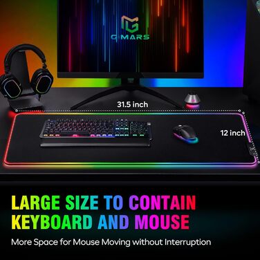 Килимок для миші гімнастичний Gimars RGB, XXL 800x300x5 мм, вологостійкий, з підсвічуванням 12 LED, чорний