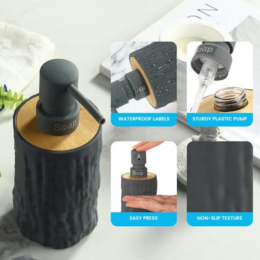 Дозатор для мила білий бамбук, 390 мл, для кухні, ванної кімнати, офісу, дозатор мила для миття посуду