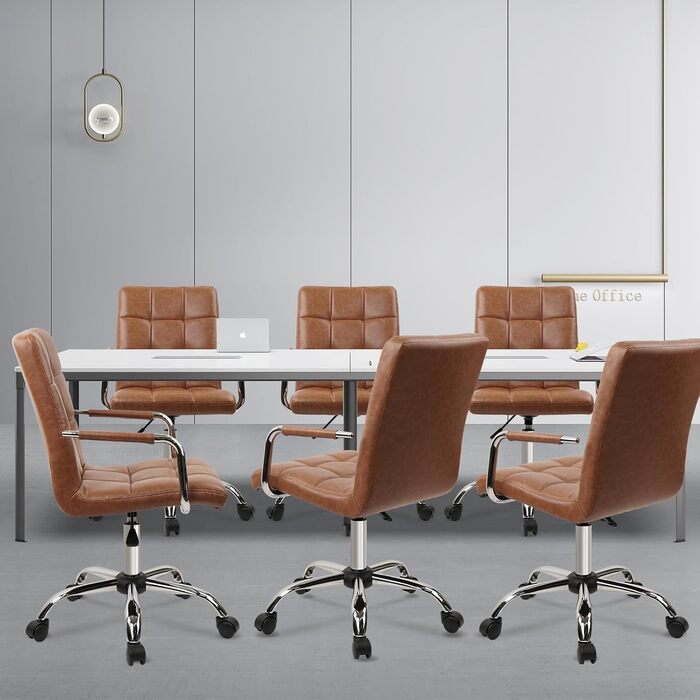 Крісло офісне Clatina Leder, 160 кг, ергономічне, 360° обертання, регульована висота, середні підлокітники, комплект 4 шт. (Колір: Коричневий)