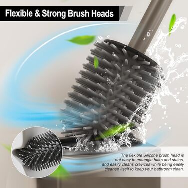 Настінна щітка для унітазу BVL з тримачем, без свердління, з силіконовими насадками (білий матовий)