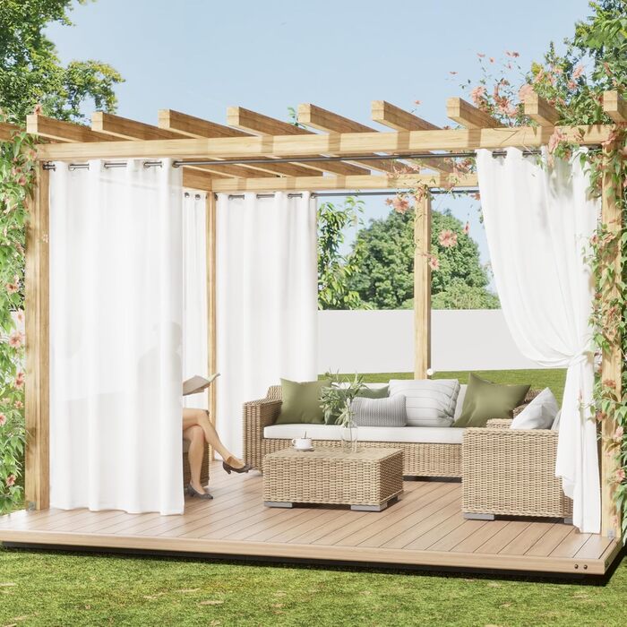 PONY DANCE Outdoor Curtain Waterproof Set H 13 x W 137 cm Outdoor Curtains White Transparent Gazebo Curtains with Removable Loops Outdoor Curtain Terrace (H213 x W132 cm (2 pack), White | Privacy Screen, 2)