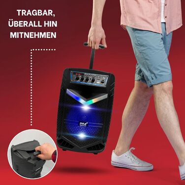 Pyle PA Bluetooth Partybox: Караоке-машина з мікрофоном, 400W, 8” сабвуфер, Bluetooth, USB/SD, радіо, світлові ефекти