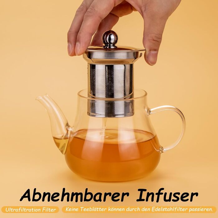 Чайник скляний Honneeo 450 мл з знімним фільтром, для листового чаю, трав'яних зборів та фруктів