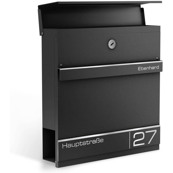 Поштова скринька Metzler Anthrazit RAL 7016 з газетницею та номером будинку – персоналізована лазерним гравіюванням – сучасний поштовий ящик з табличкою, водонепроникний та стійкий до іржі | Модель Hermann