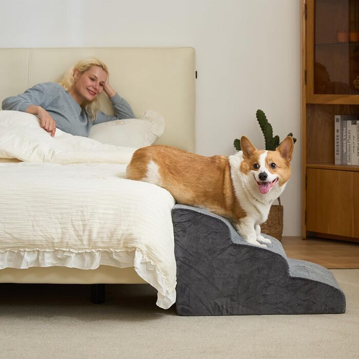 Сходинка для собак маленьких порід, 2 сходинки, 30 см, для домашніх тварин, миється, не слизька, для котів, для ліжка, дивану, сірого кольору