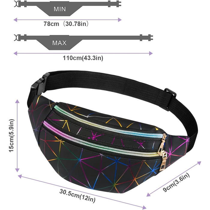 Спортивна поясна сумка Flintronic: світловідбиваюча, водонепроникна, з відділенням для карт. Ідеальна для подорожей, піших прогулянок, велоспорту та активного відпочинку. Комплект 2 шт (чорний + сріблястий)