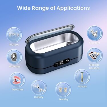 Ультразвукова очищувачка для окулярів, 48000 Гц, 350 мл, професійна. Підходить для окулярів, ювелірних виробів, годинників, зубних протезів. Колір: блакитний