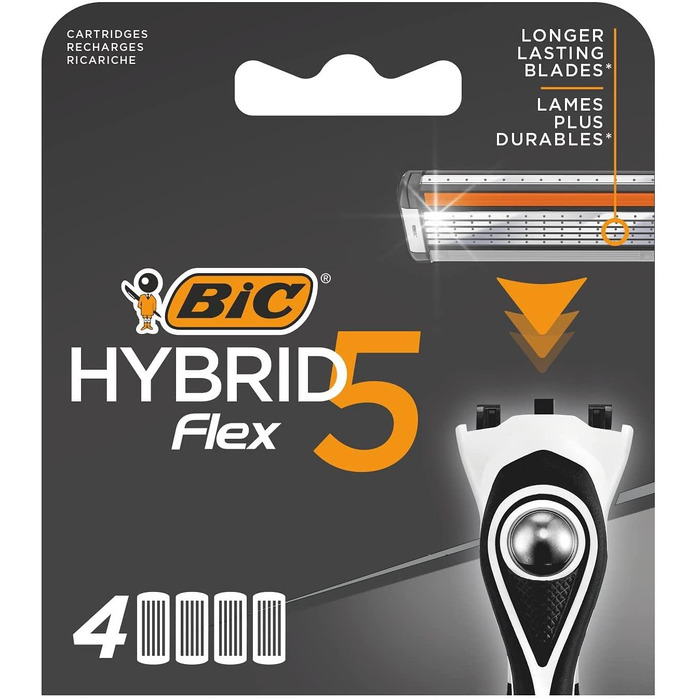 Чоловіча бритва BIC Hybrid 5 Flex, вологий гоління, 5 лез, з алое вера та вітаміном E, з тримером для точного гоління (1 станок + 4 смінних касети)