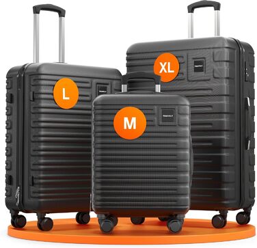 Набір валіз Travely з полікарбонату (77см, 67см, ручна поклажа), чорний, з TSA замком