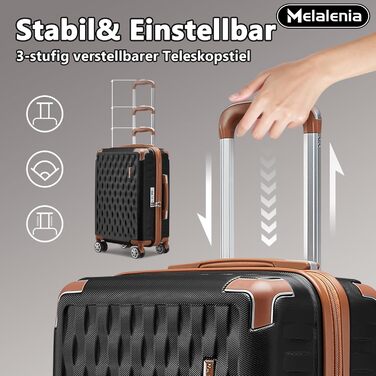 Набір валіз Melalenia 7шт з жорстким корпусом, легкий, на 4 колесах, з TSA-замком. Включає косметичку, сумку для подорожей та кулькову сумку. Чорний колір.