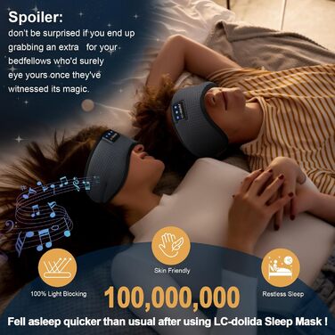 Маска для сну з Bluetooth навушниками Dolida – 100% блокування світла, дихаюча тканина Eisseide, для подорожей, йоги, медитації