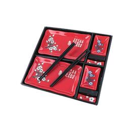 Традиційний японський набір для суші: 2 тарілки, палички та підтарілки з порцеляни з квітковим візерунком – ідеальний подарунок