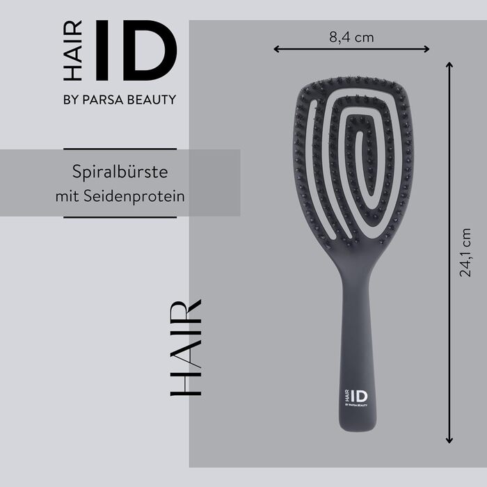 PARSA Beauty Hair ID Seidenglanz Spiralbürste: преміум-щітка для волосся з натуральною щетиною та шовковистим протеїном. Гнучкий наконечник для масажу шкіри голови, зменшує пухнастість та надає блиск.