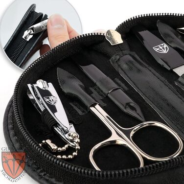 Набір для манікюру DREI SCHWERTER 'Pescara' - 6 предметів: ножиці для нігтів, ножиці для кутикули, кусачки, алмазна пилка для нігтів, засіб для очищення нігтів, пінцет, колір коньяк, шкіра Straussoptik (ЧОРНИЙ)