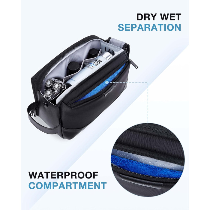 BAGSMART Travel Toiletry Bag for Men, Leather Travel Organizer Bag, Dopp Kit Waterproof Shaving Bag for Toiletries Accessories, Black