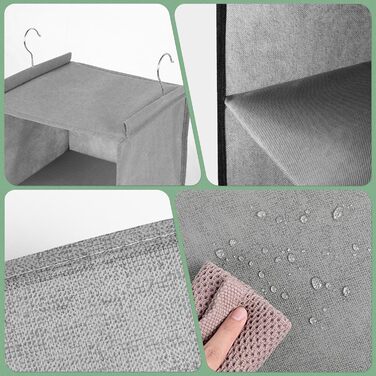 Органайзер для шафи AiQInu з 3 відділеннями, на вішалку, бамбуковий, сірий (з гачками)