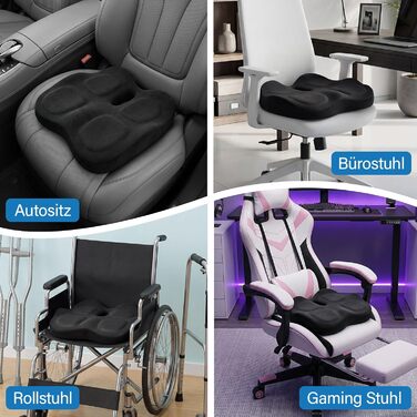 Ортопедична подушка для сидіння з Memory Foam для офісного крісла, авто та інвалідного візка, чорна. Зняття тиску на куприк, комфорт.