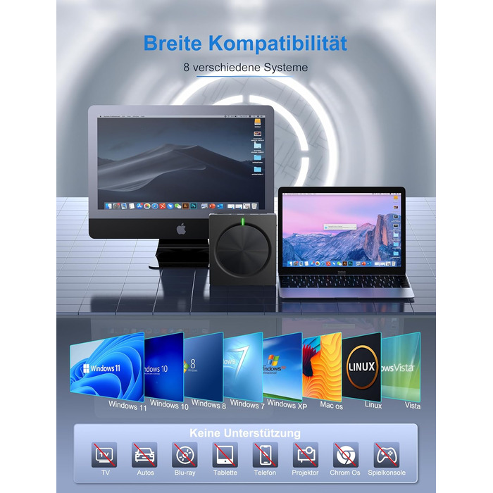 Зовнішній CD/DVD привід USB 3.0 та USB-C, оптичний накопичувач CD/DVD +/-RW ROM Brenner для ноутбука, ПК, MacBook, iMac (Windows, MacOS, Linux)