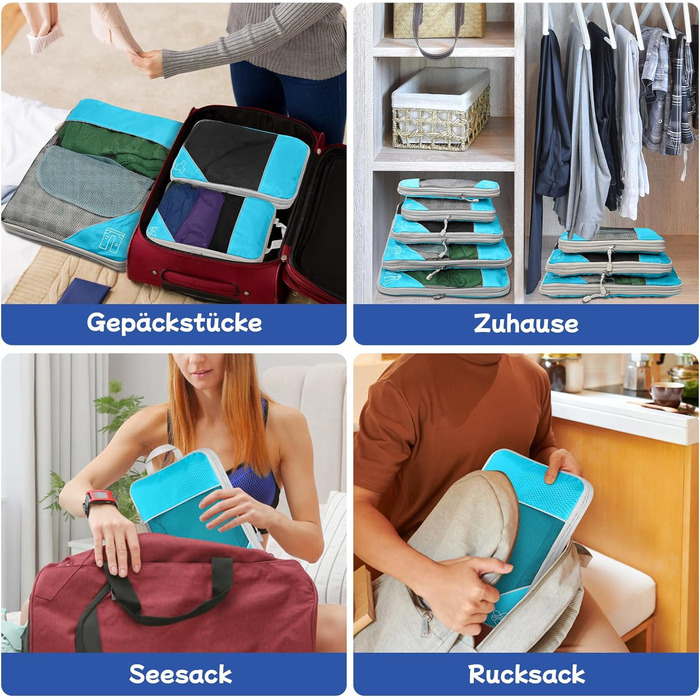 Набір компресійних органайзерів для подорожей 5 шт. (синій) - Куби для валіз, рюкзаків, легкі сумки для зберігання