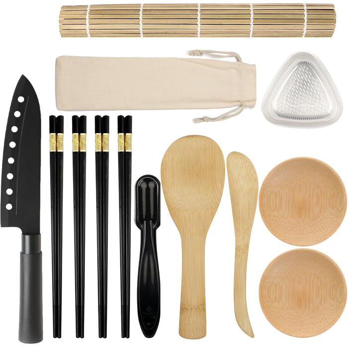 Набір для приготування суші на 17 частин. Професійний набір для суші, бамбукова килимок, ніж, форми для нігірі та онігірі, палички, ложка. Maker B