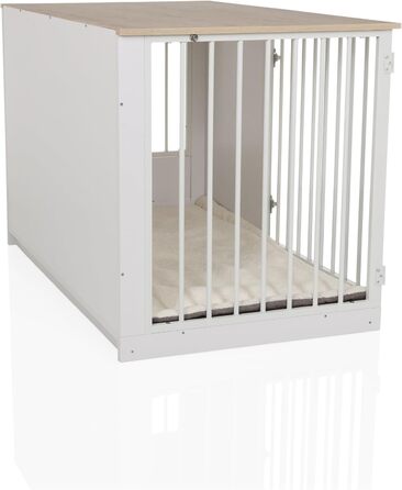 PAWHOME XL Клітка для собак, 102x60x66 см, білий/дуб, з мисками, до 30 кг