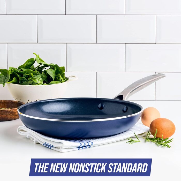 Набір сковорідок Blue Diamond Cookware Diamant, 24 см та 28 см, з керамічним антипригарним покриттям, без PFAS, для всіх типів плит (включаючи індукцію), можна мити в посудомийній машині, термостійкий, блакитний