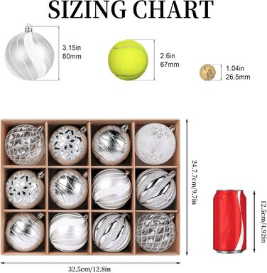 Прикраси для ялинки Shareconn, 80 мм, набір 12 шт. – міцні кулі з декоративними підвісками для свят, вечірок та весіль. Червоний та золотий колір.